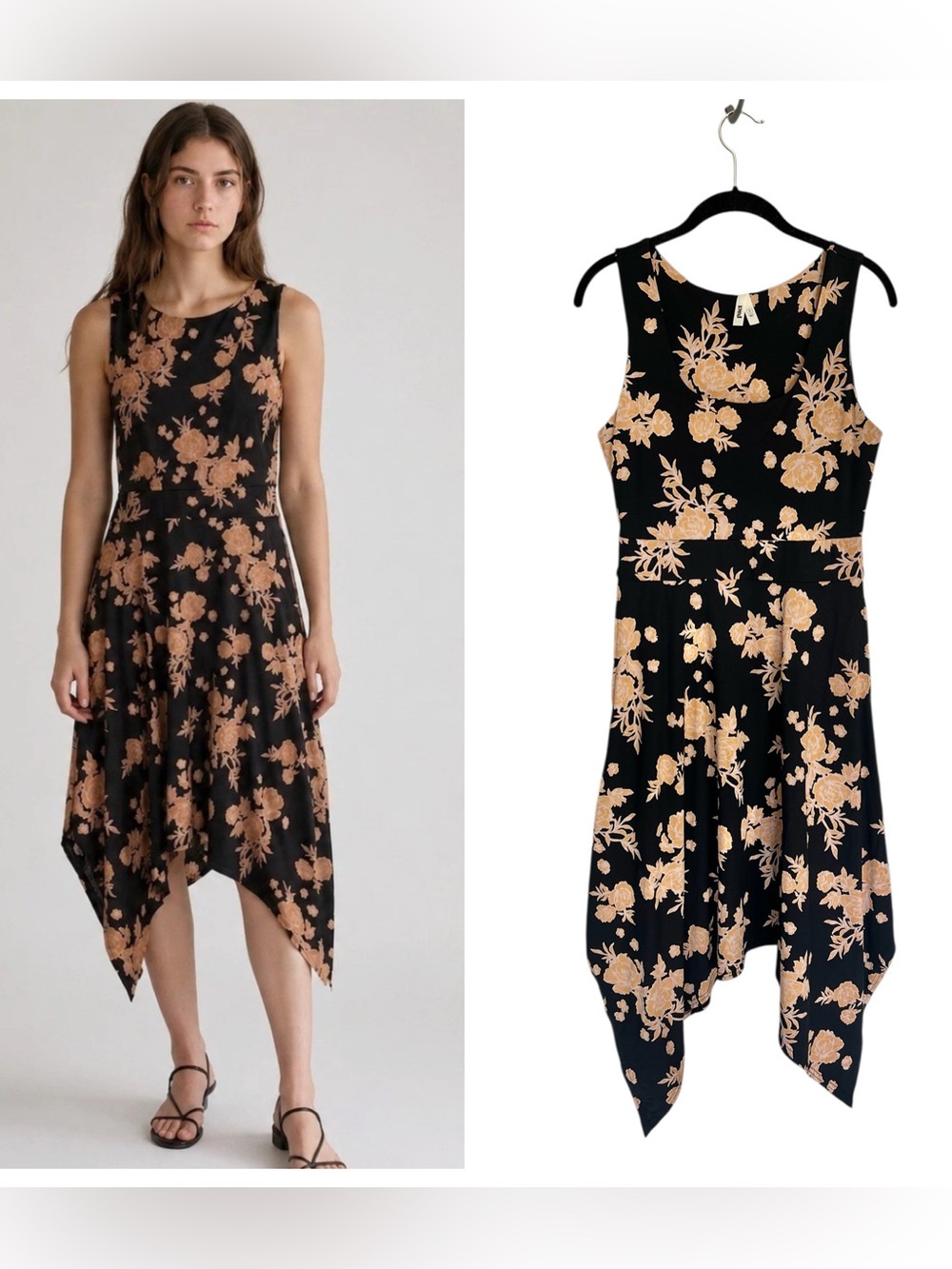 New Pact Twilight Floral Fit & Flare Handkerchief Dress organic cotton sz S
